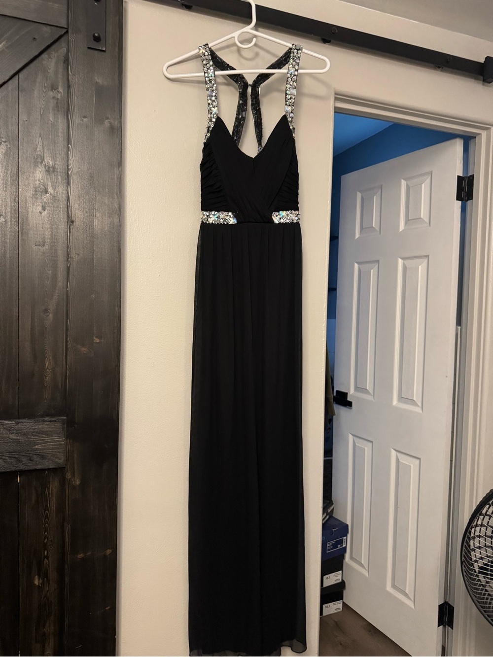 City Triangles Black Evening Gown with Iridescent Beading
